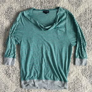 Athleta Jersey Knit Cowl Neck Pullover 3/4 Sleeve Size Small Teal Green Gray Y2K